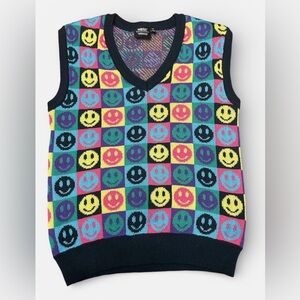 V-Neck Sweater Vest Pop Smiley Unisex M-Sm/W-Md Knitted Sweater Parisian Nights